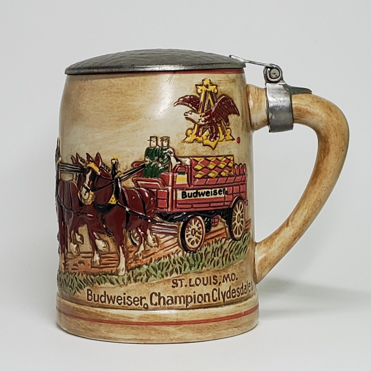 1976 Budweiser CSL9 Champion Clydesdales & Wagon Stein w 1976 Budweiser CSL9 Champion Clydesdales & Wagon Stein w