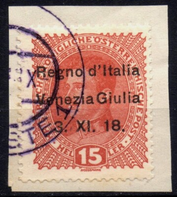 ITALIA Venezia Giulia 1918- Usato 15 h. Austria soprastampa FRAMMENTO #S#JOM