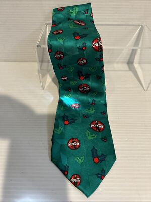 Tie Coca Cola Coke  Christmas Holiday NEW GREEN HOLLY NEW RARE 100% SILK USA