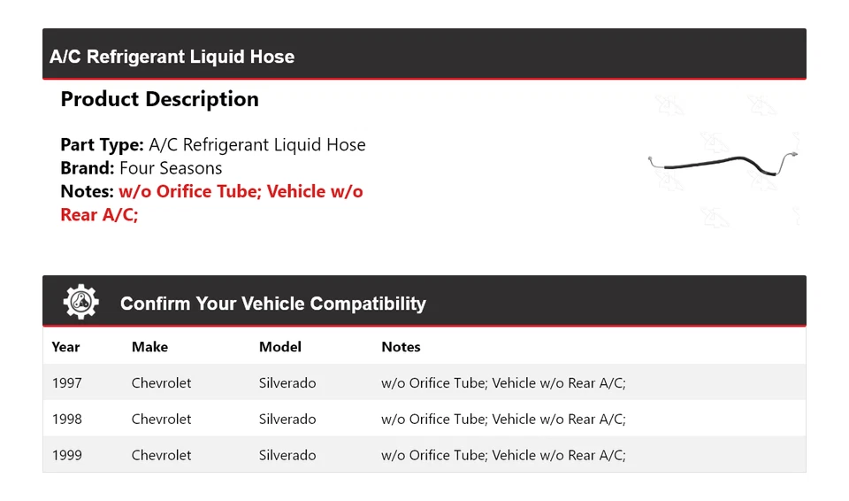 Шланг жидкостный для хладагента кондиционера Chevrolet Silverado 1997-1999 годов выпуска 4 сезона 1998 - Изображение 2 из 4