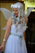 White Fairy Pixie Nymph Costume Halloween Dress Cosplay Sz M Wings Headdress