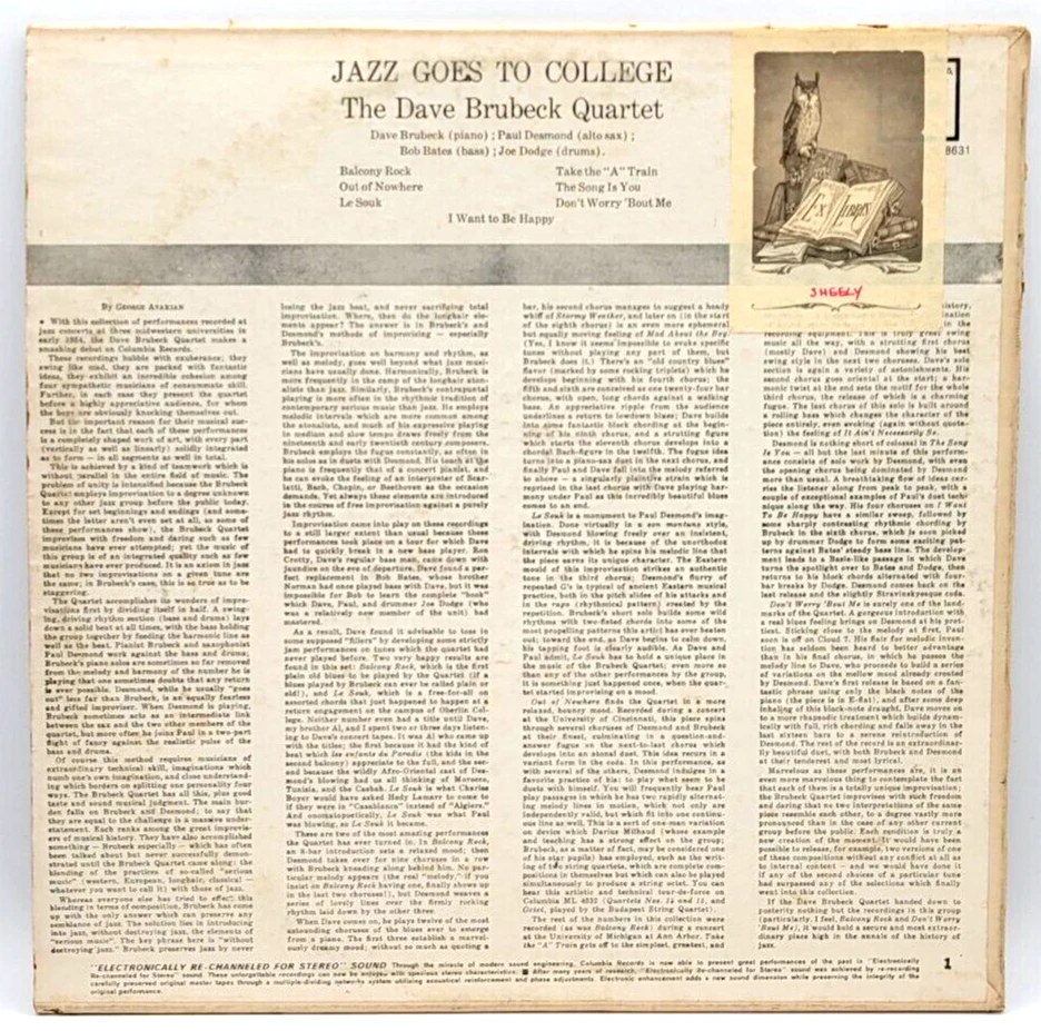 DAVE BRUBECK QUARTET - JAZZ GOES TO COLLEGE - JAZZ LP RECORD COLUMBIA Foto 2 de 2