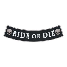 Ride or Die Skull Rocker Patch, Biker Rocker Patches