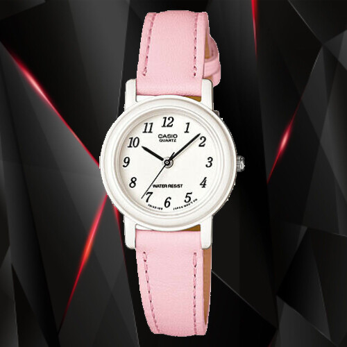 Casio LQ139L-4B1 Damen Analoguhr weiß Gesicht rosa Lederband klassisch NEU - Bild 1 von 1
