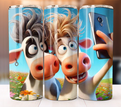 Cows Selfie Funny Tumbler 20oz Skinny Cup Mug Stainless Steel w Straw