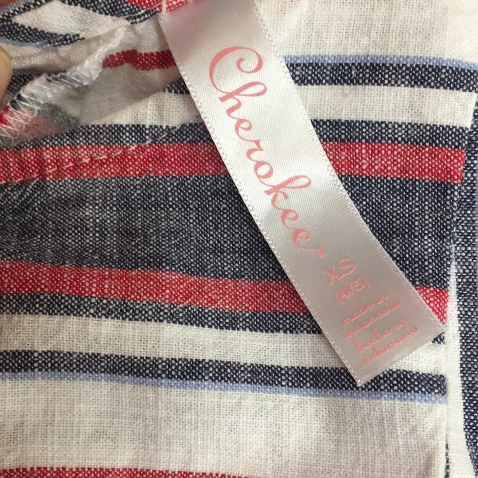 Cherokee Striped Patriotic 4th of July Dress & Wonder Nation Chambray Romper 4/5 - Image 2 of 4