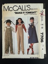 7706 McCall's 1980s Girl's Sewing Pattern Jumpsuit Jumper Dress Size 4 4T