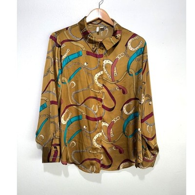 Cator button up shirt equestrian mocha brown rodeo western casual women 18/20