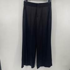 Alice + Olivia Trousers Women 6 Black Satin Wide Leg Pintuck Dress Pants