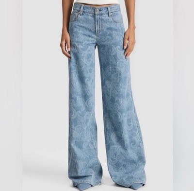 Alice + Olivia Amazing Low-Rise Baggy Jean in Laser Paisley