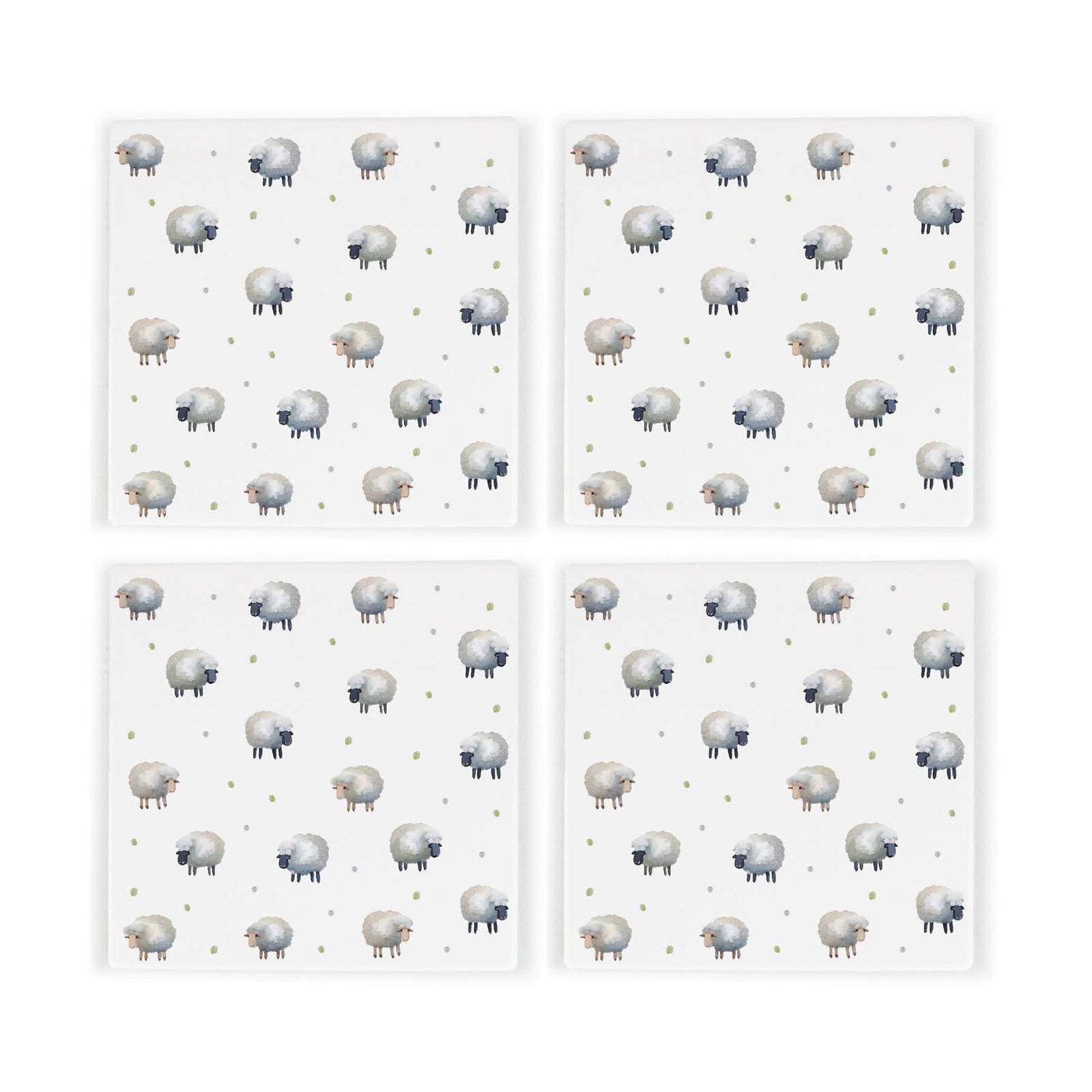 Spring Sheep Ceramic Coaster Set - Gifts for Animal Lovers - Set of 4