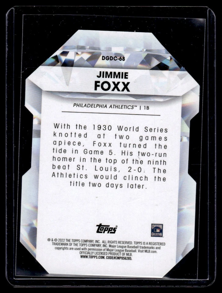 2022 Topps Update Diamond Greats Die-Cuts Blue Jimmie Foxx Oakland Athletics - Image 2 of 2
