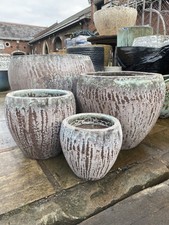 Large Set x4 Atlantis Glazed Terracotta Garden Plant Pot Planter Frost Proof 