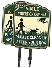 2PC Please Clean UP After Your Dog Signs,Smile Your on Camera,12"x10" green