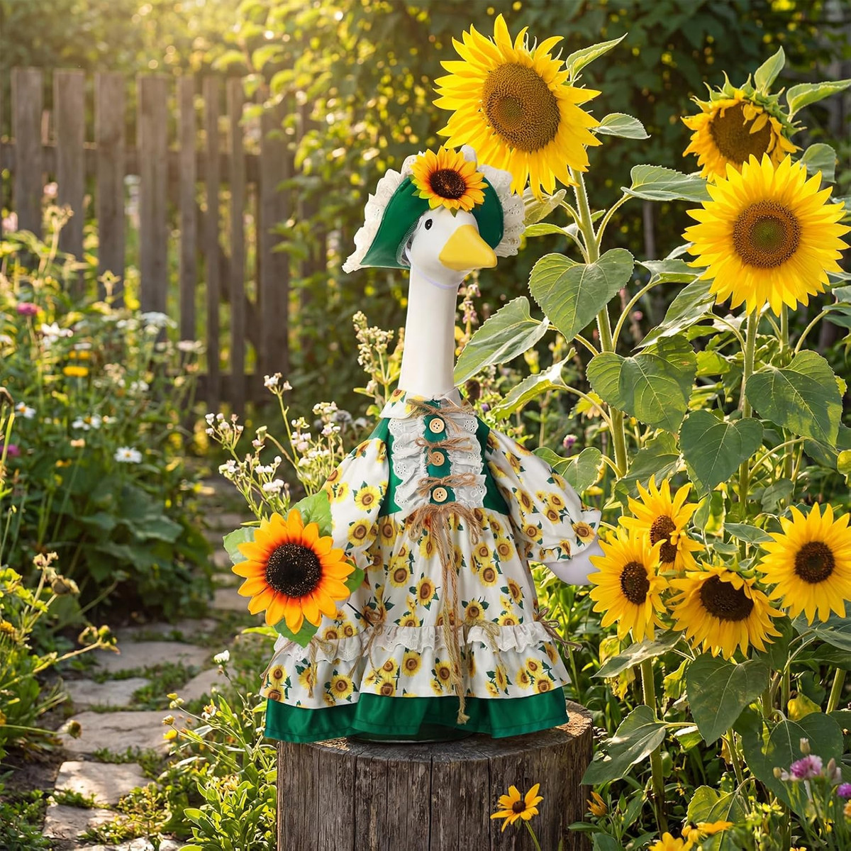 1 Set Sunflower Porch Goose Outfit 23 Inch Summer Cement Goose Clothes Dress and View 4