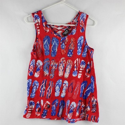 Onque Casual Rot/Weiß/Blau Flip-Flop Print Ärmelloses Top 100% Baumwolle Damen L