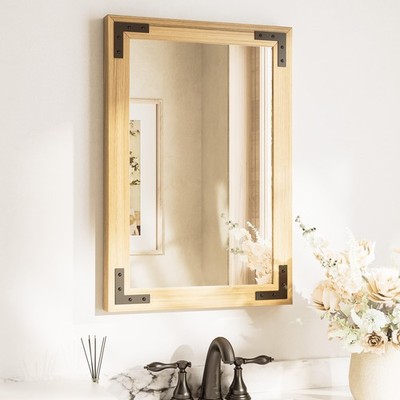 18 x 26 Natural Wooden Mirror for Bathroom Wall/Bedroom/Living Room/Entryway ...