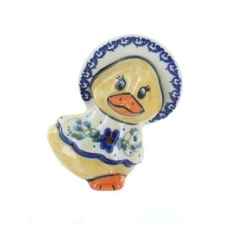 Blue Rose Polish Pottery Daisy Surprise Lady Duck with Bonnet