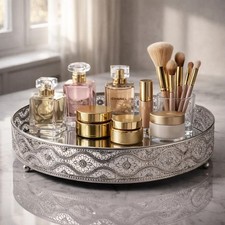 Mirror tray silver ø26 cm decorative tray cosmetic organizer candles silver round 
