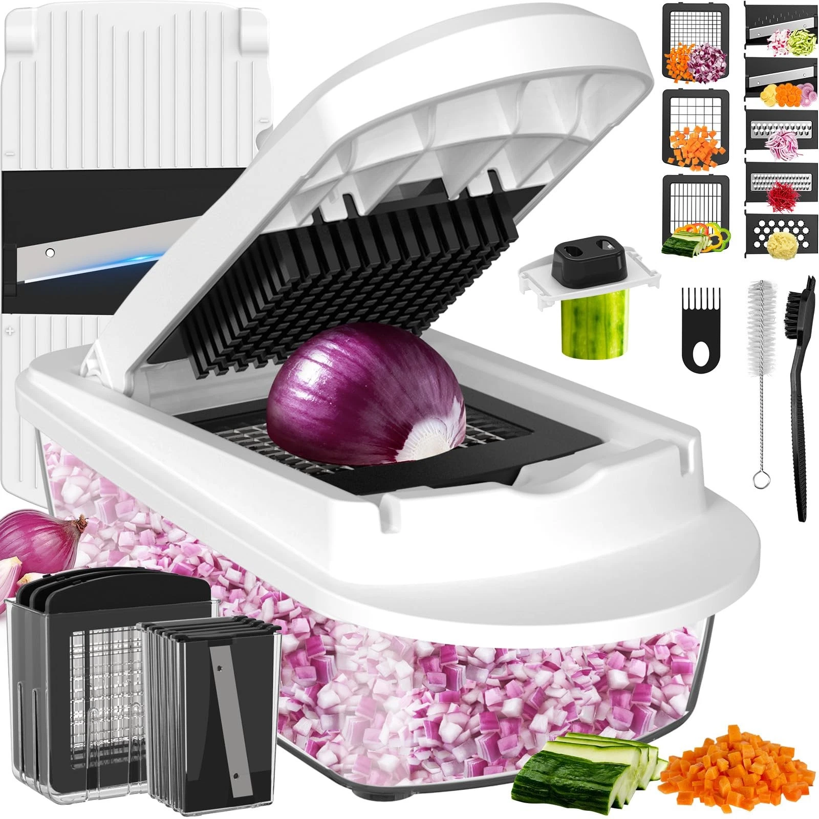 8-Blade Vegetable Chopper & Mandoline Slicer with Container – All-in-1, White
Opens in a new window
