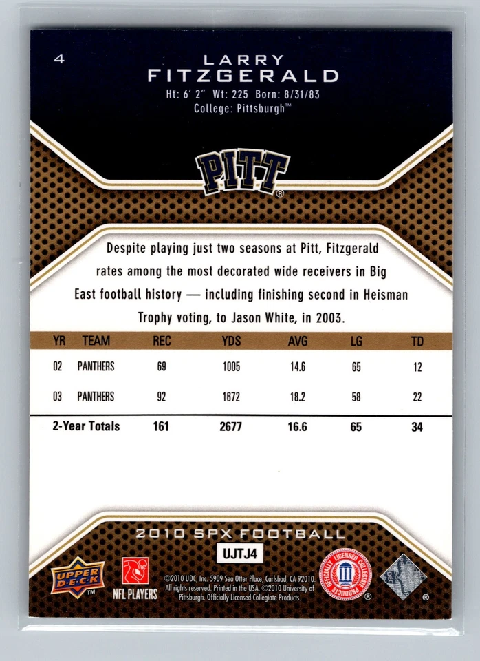 2010 SPx #4 Larry Fitzgerald - Image 2 of 2