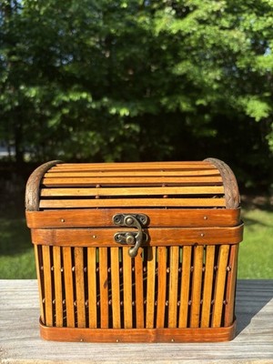 Vintage Woven Bamboo Small Storage Chest Decor Trunk Organize Keepsake Box