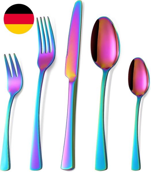 Bestdin Regenbogen Besteck Set 6 Personen, 30 Teilig Edelstahl Besteckset Bunte,-image