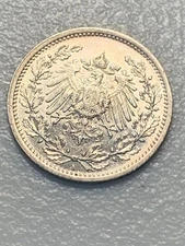 Germany 1905-A Silver 1/2 Mark Choice AU Condition SKU#37432