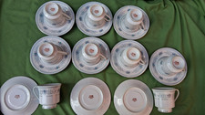 LiLing China Blue Floral Vine, Fine Chinaware 10 Teacups 12 Saucers Platinum Rim