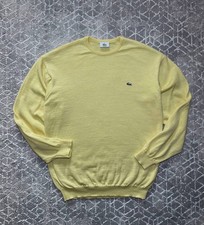 LACOSTE Mens Crew Neck Jumper Sweater Size 5 Large Yellow Wool