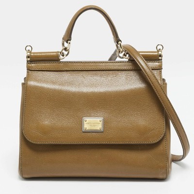 Dolce Gabbana Miss Sicily Medium Tan Leather Top Handle Bag