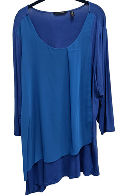 H By Halston Womens Tunic Top Sz 1X Two Tone Blue Layered Angled Hem Minimalist