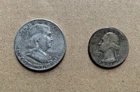 Lot Of 90% Silver Ben Franklin Half Dollar Coin And Washington Quarter 1951 D