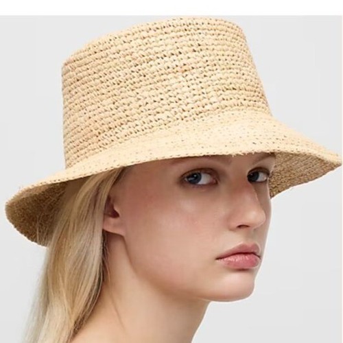 NWOT J.Crew Women's Sz M/L Raffia Bucket Hat Natural Straw Tan 2 1/2" Brim - Picture 9 of 9