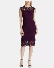 Ralph Lauren Women's Purple Cap Sleeve Lace Party Cocktail Dress Size 2