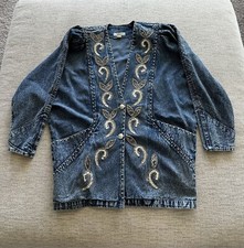 Vintage 80  s Acid Wash Western Cowgirl Denim Jacket ULTRA Sz M Embellished