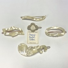 Veiniere S.A. Hair Clip Snap Barrette Vintage Pearlized Beige New Made in France