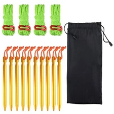 Aluminum Tent Stakes Pegs & Reflective Guylines With Tent Cord Tensioners For Ca