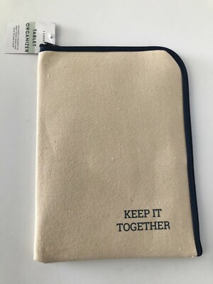 Keep It Together - 3 Pocket Canvas Tablet Organizer w/Zipper - Beige - NEW