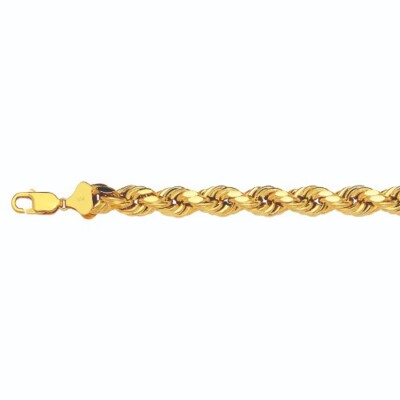 10k Yellow Gold 7mm Rope Chain D/cut Bracelet Size 7''-9'' Hollow