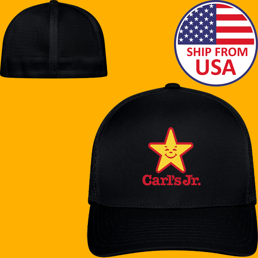 Carls Jr Black Hat Adjustable Baseball Cap Sizes S/M L/XL