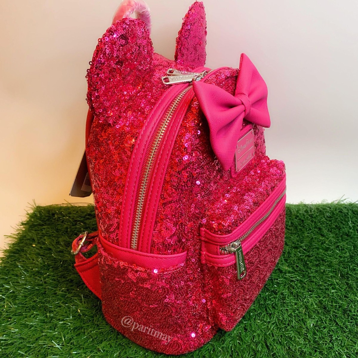 Loungefly Magenta Orchid Sequin Minnie Backpack Minnie Mouse Exclusive Iridescent All-Over Print Sequin Ear  main image 2