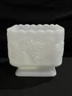 Vintage White Milk Glass Square Vase Embossed Grape Vines
