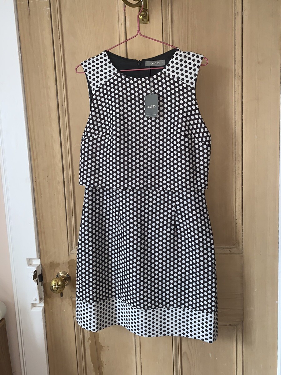 oasis black and white polka dot dress UK - Main Image