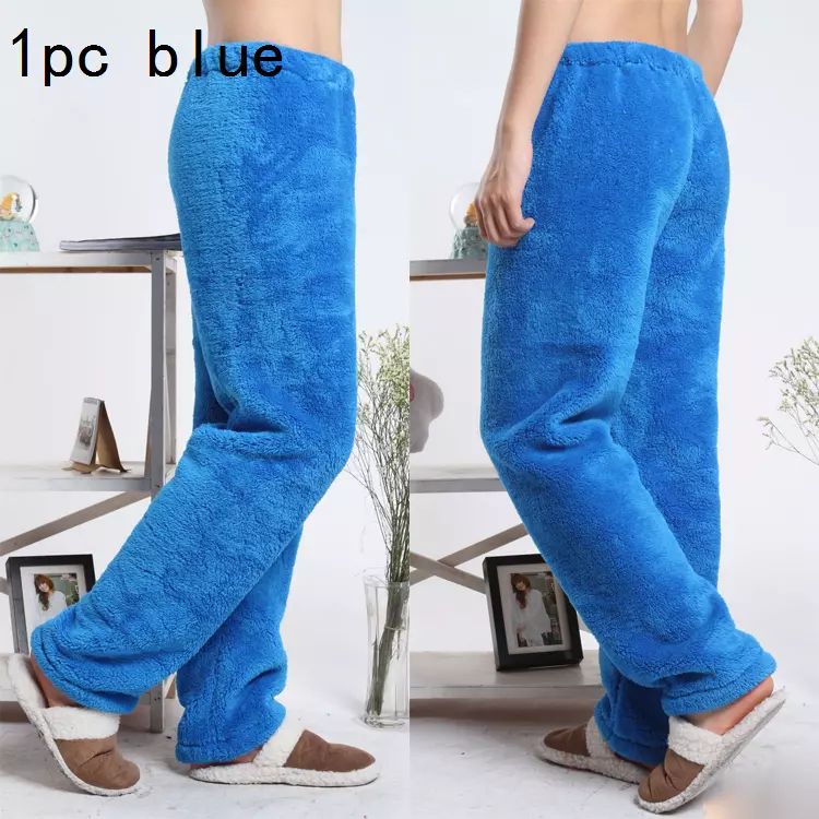 Women Men Fluffy Plush Faux Fur Pajamas Pants Warm Bottoms