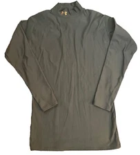 Under Armour Mock Neck Base Layer Shirt Logo Green Slim Fit Medium / Large