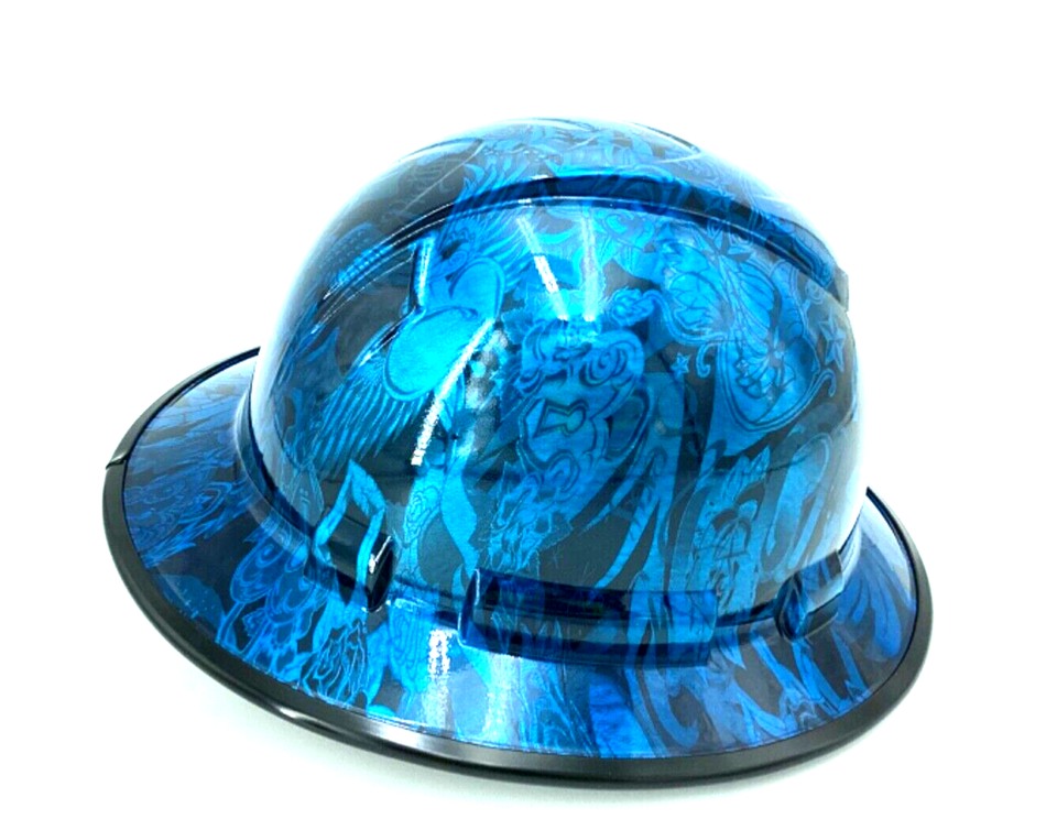 Bad Ass Wide Brim Hard Hat Hydro dipped in Mile High Blue Naughty Girl