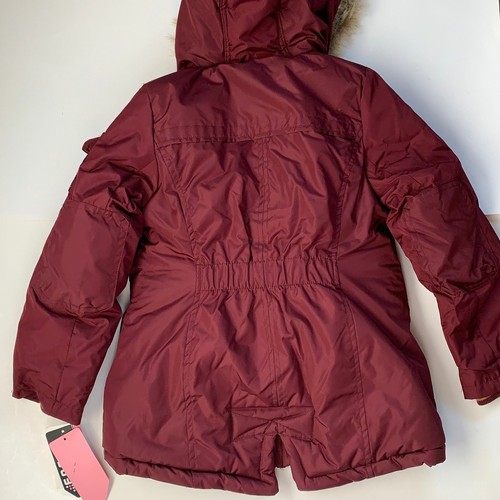 London Fog Womens Burgundy Long Sleeve Hooded Fur Puffer Coat Jacket Size 5 - Picture 7 of 11