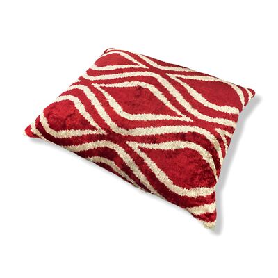 $216 Les Ottomans Red Blue Silk Ikat Velvet Cushion N. 49 Décor Accent Pillow