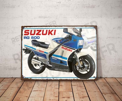 Plaque Métal Suzuki RG500 – Décoration Murale Vintage, Enseigne Garage Moto